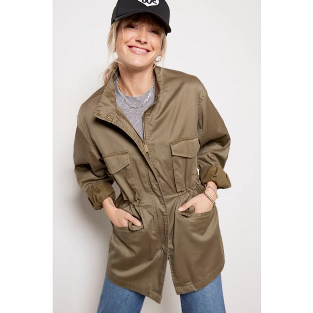 Sanctuary Otis Zip Up Drawcord Waist Outdoor Utility Jacket Green S